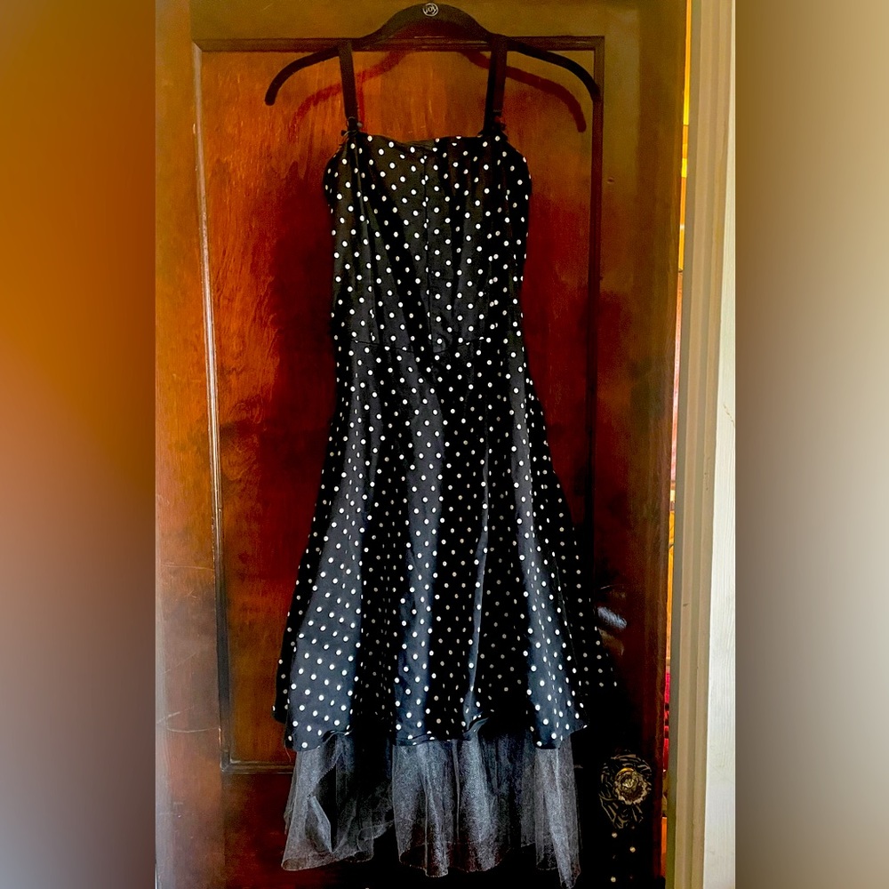 Pin-up black polka dot dress with crinoline